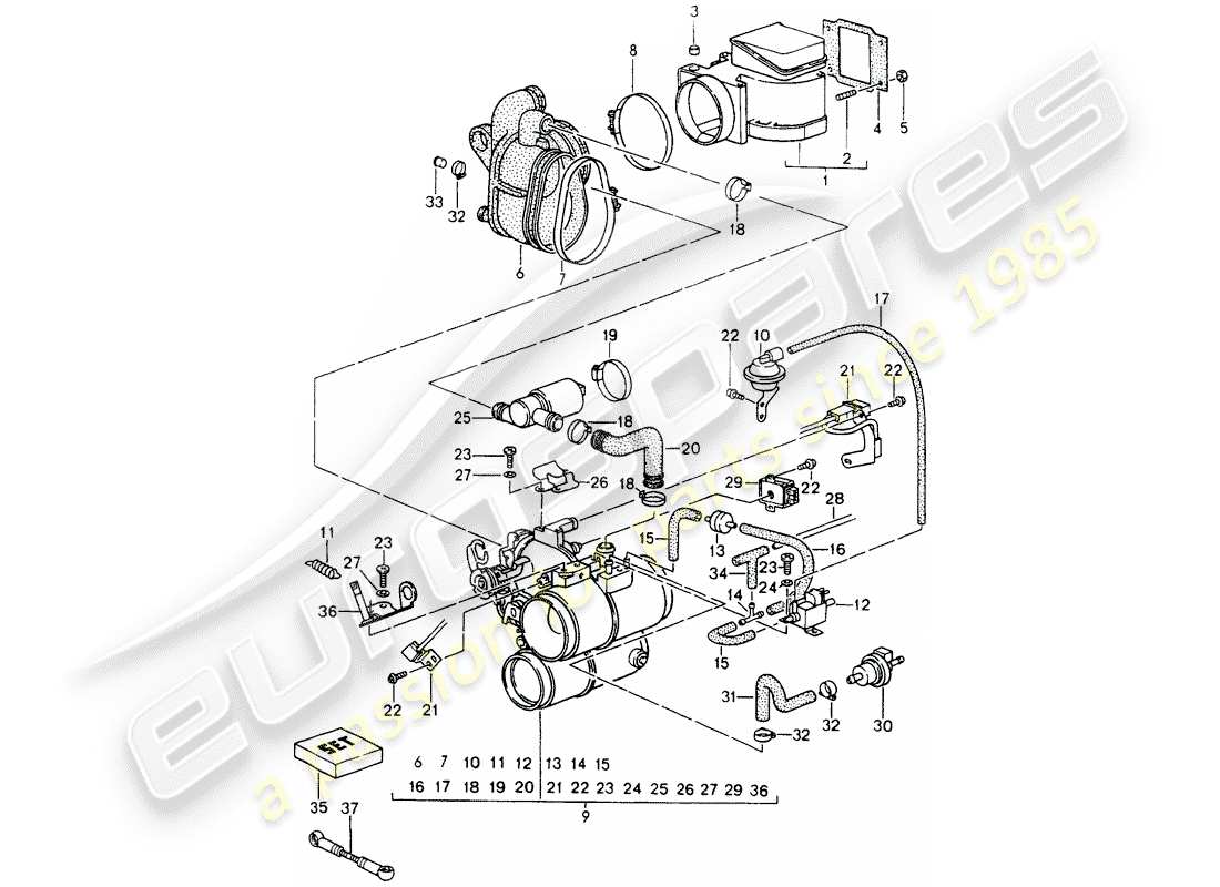 porsche 1990 (964) l-jetronic - volet-buse - carter d'admission - magnésium - voir tpi - groupe 1 - nr. 26 diagramme de pièce