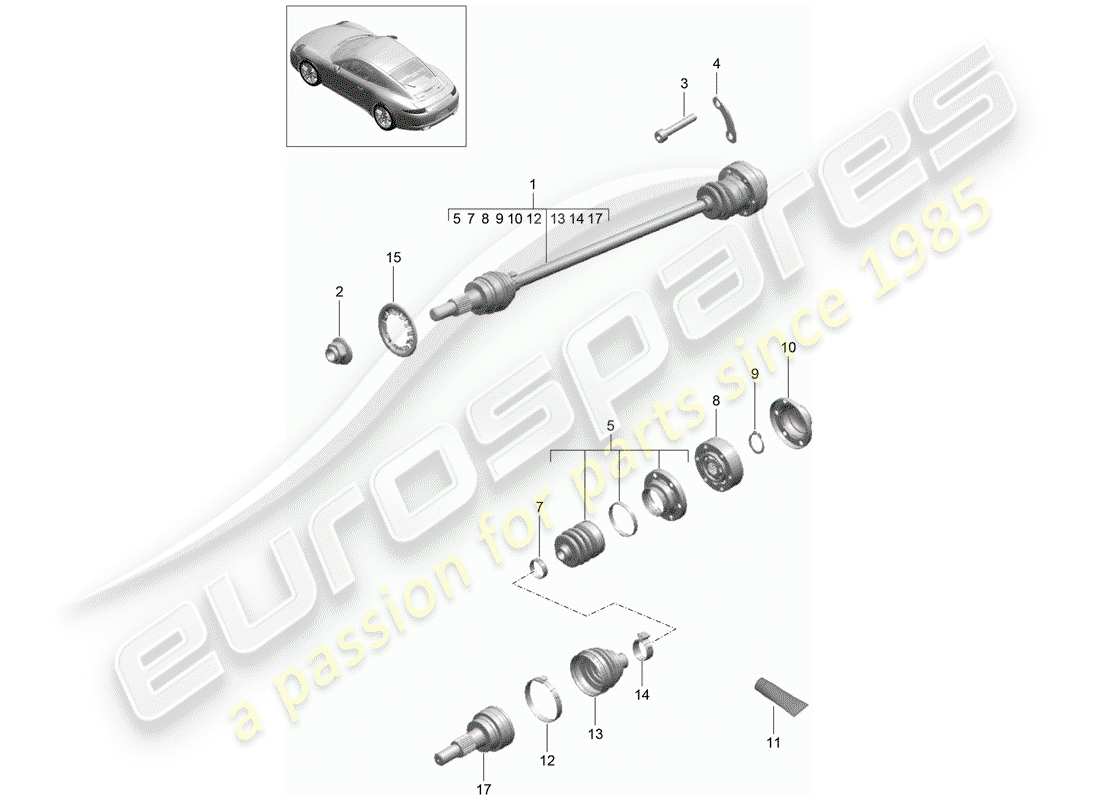 porsche 2013 (991-1) arbre d'entraînement schéma des pièces