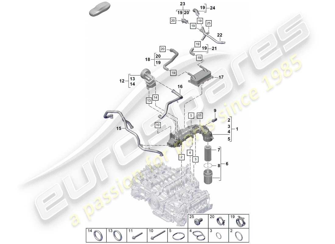porsche 2019 (718 boxster spyder) moteur (presse à huile./lubrification.) schéma des pièces