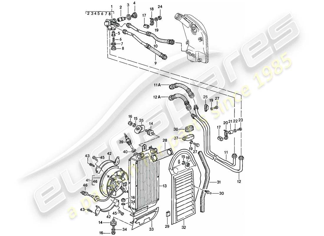 porsche 1989 (911) lubrification moteur - refroidisseur d'huile schéma des pièces