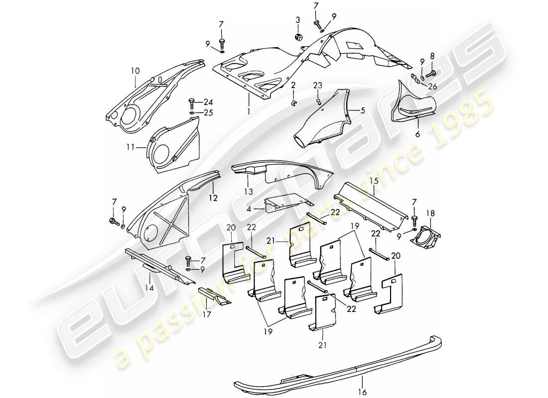 porsche 1965 (911/912) conduit d'air - et - couvercle moteur schéma des pièces