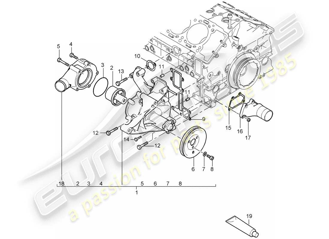 porsche 2005 (carrera gt) pompe à eau - thermostat schéma des pièces