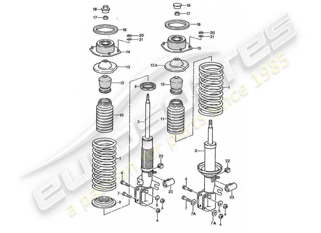 porsche 1990 (944) suspension - amortisseur schéma des pièces