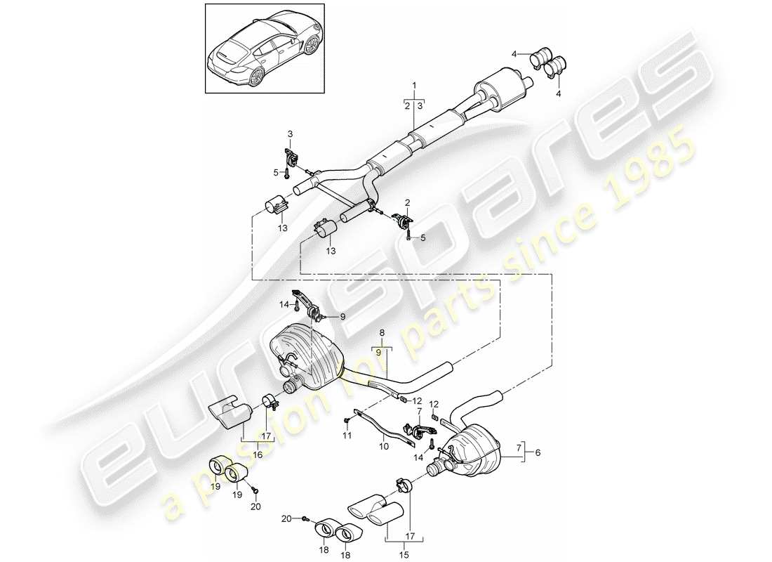 porsche 2013 (panamera 970) système d'échappement schéma des pièces