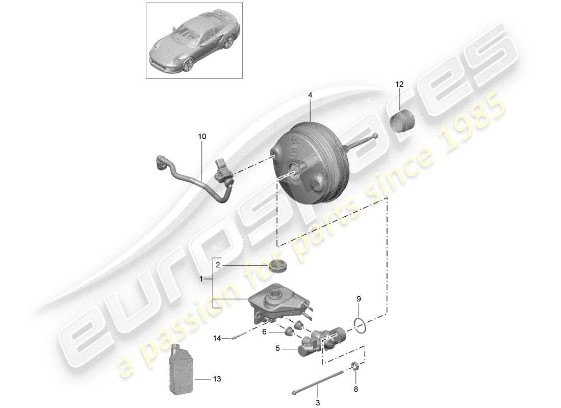 porsche 991 turbo (2020) maitre-cylindre de frein schéma des pièces
