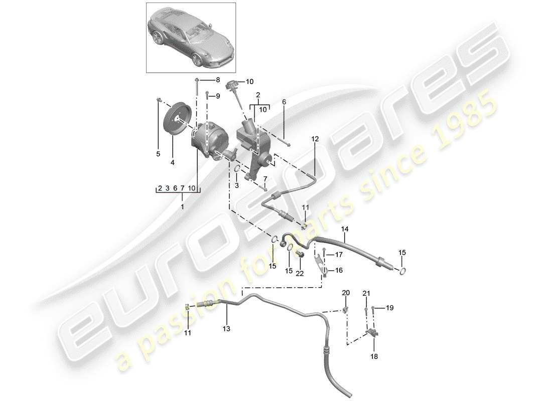 porsche 991 turbo (2020) ligne hydraulique schéma des pièces