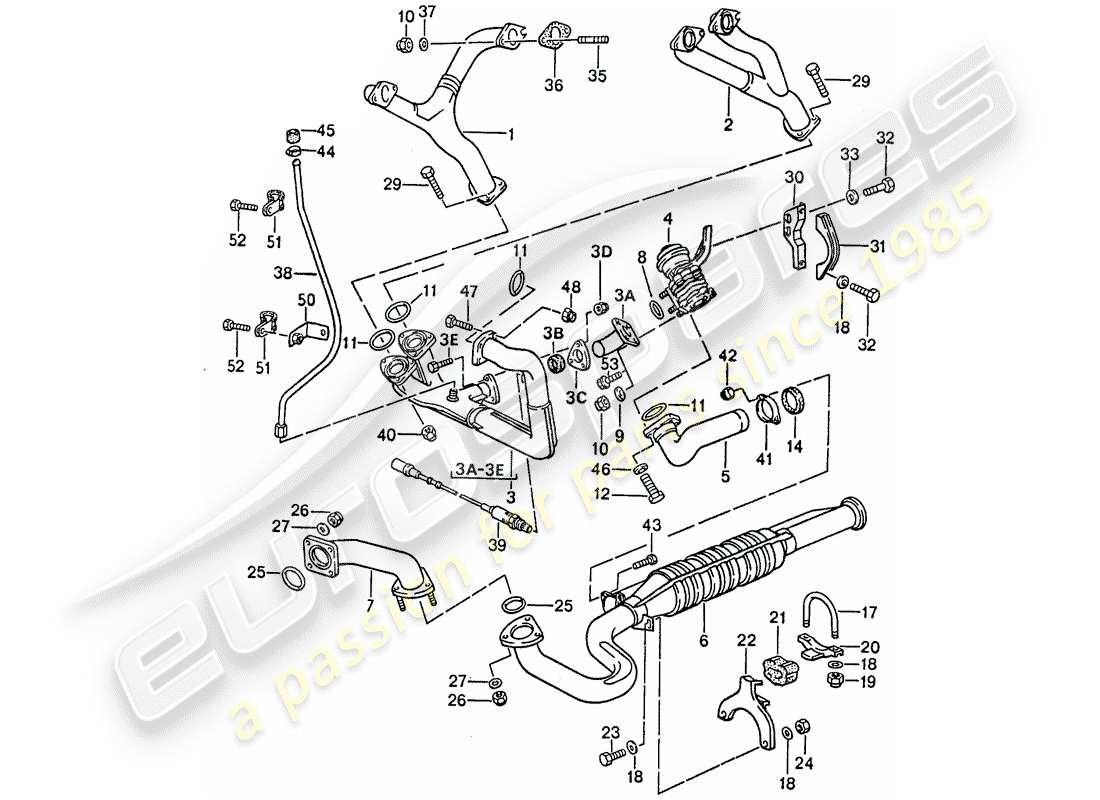 porsche 1990 (944) système d'échappement - catalyseur schéma des pièces