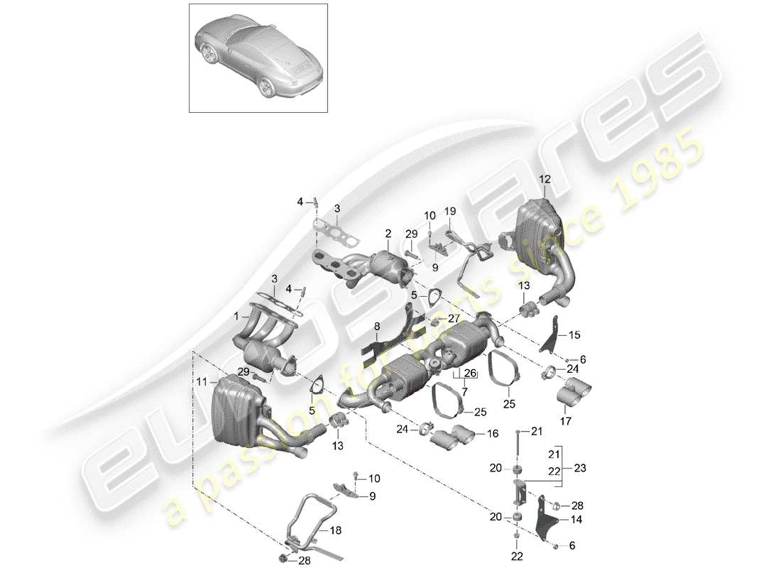 porsche 2013 (991-1) système d'échappement schéma des pièces