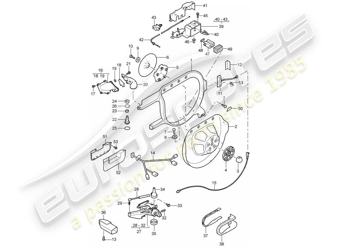 porsche 2003 (cayenne e1 9pa) cadre de support de roue de secours schéma des pièces