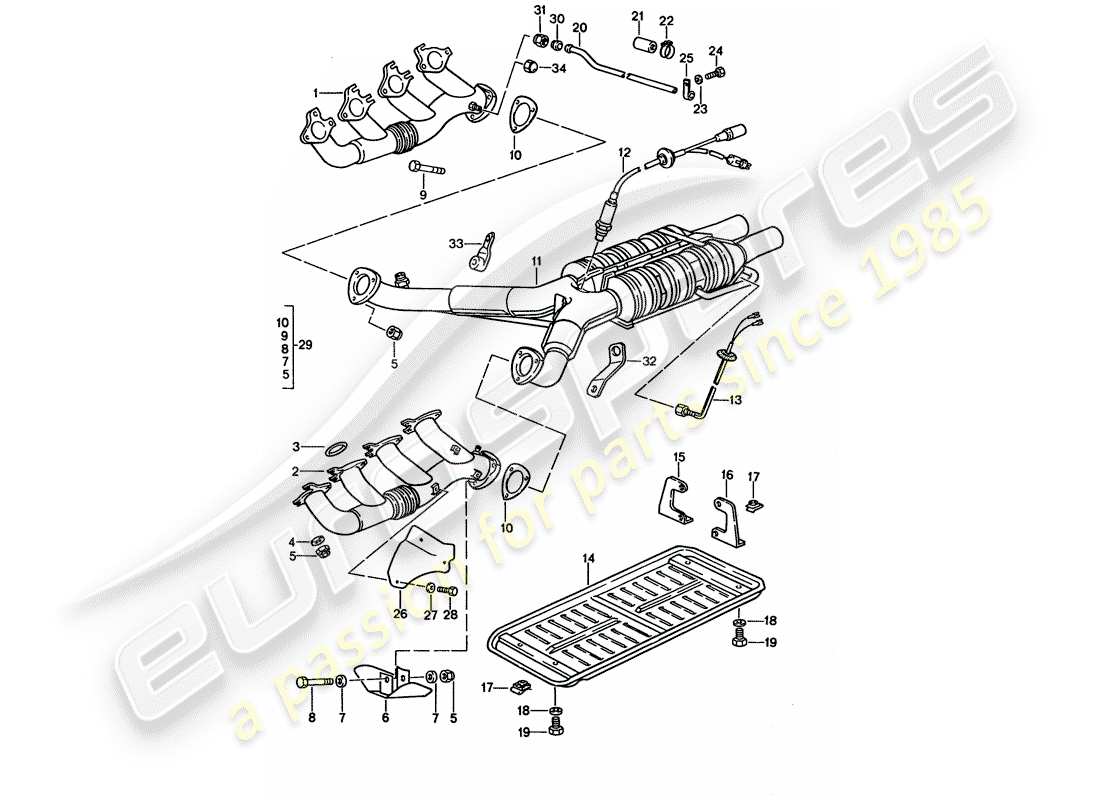 porsche 1992 (928) système d'échappement - catalyseur schéma des pièces