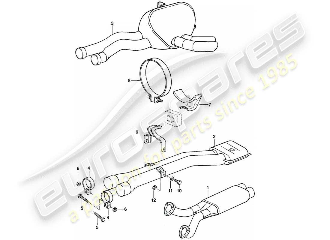 porsche 1980 (928) système d'échappement - système à double tuyau diagramme des pièces