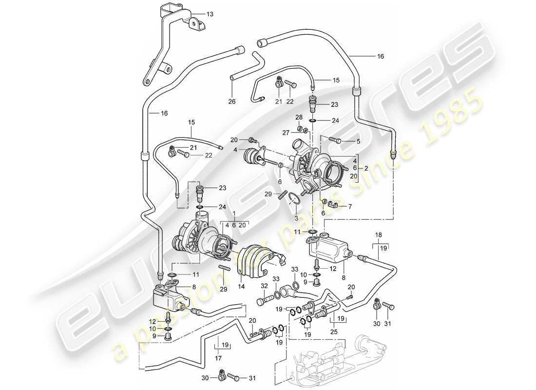 porsche 2002 (996 turbo / gt2) turbocompresseur de gaz d'échappement - tuyau d'huile - pour - turbocompresseur de gaz d'échappement schéma des pièces