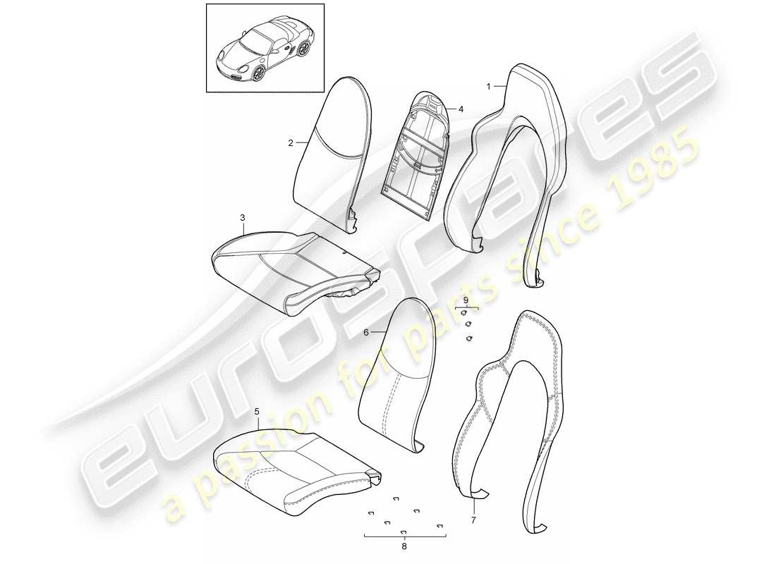porsche 2010 (987 boxster) pièce en mousse diagramme des pièces