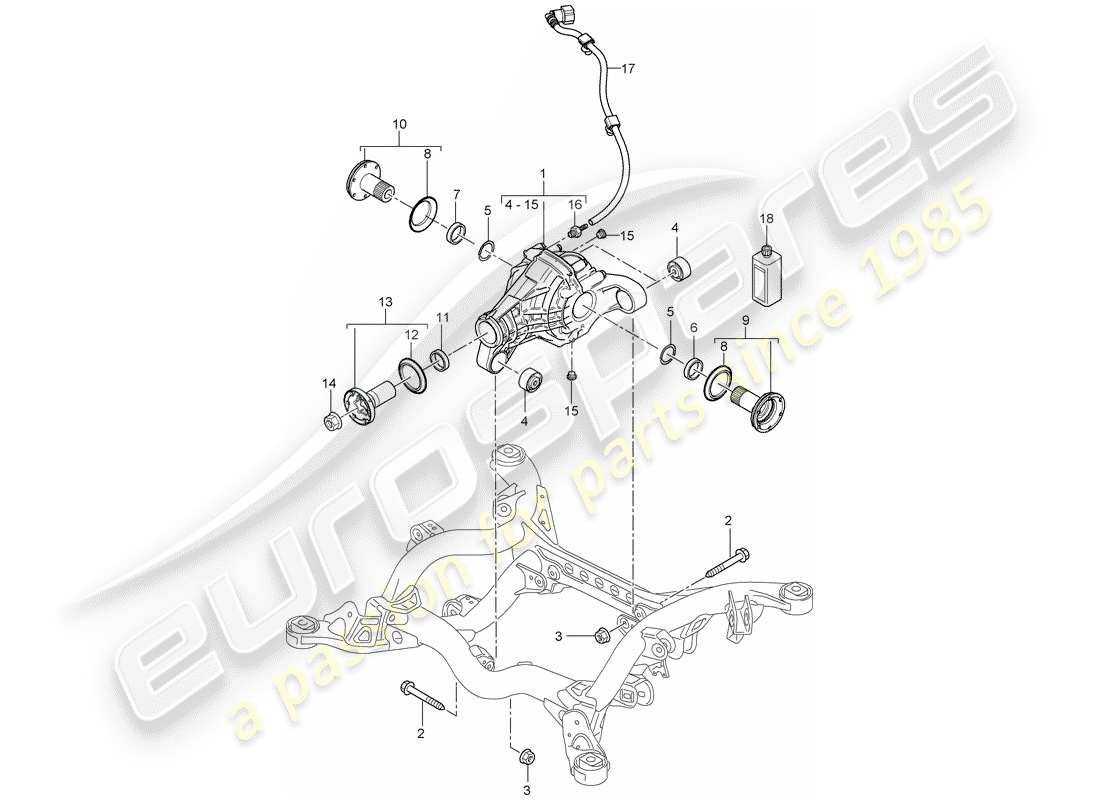porsche 2006 (cayenne e1 9pa) différentiel d'essieu arrière schéma des pièces