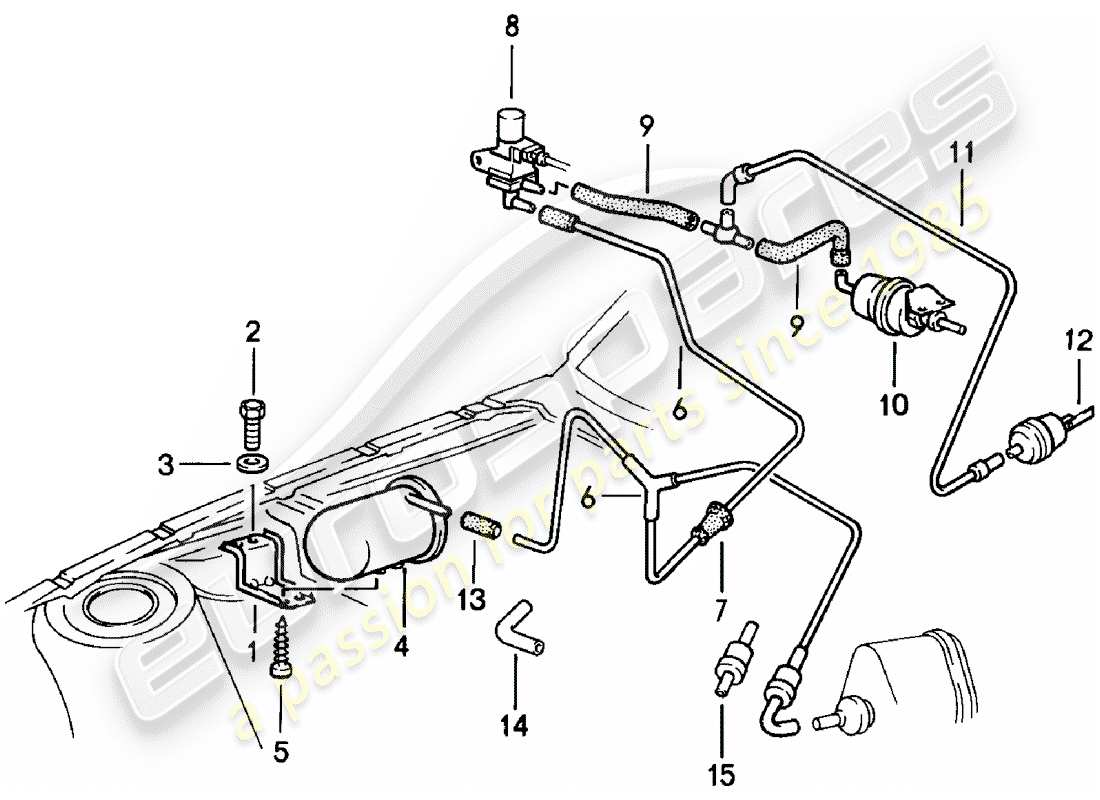 porsche 1983 (924) ligne de vide - f 92-cn402 198>> - f 93-cn100 306>> schéma des pièces