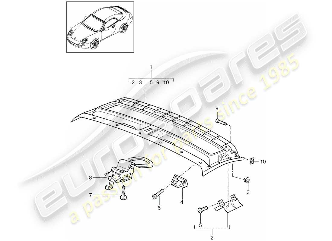 porsche 2011 (997-2) charpente de toit schéma des pièces