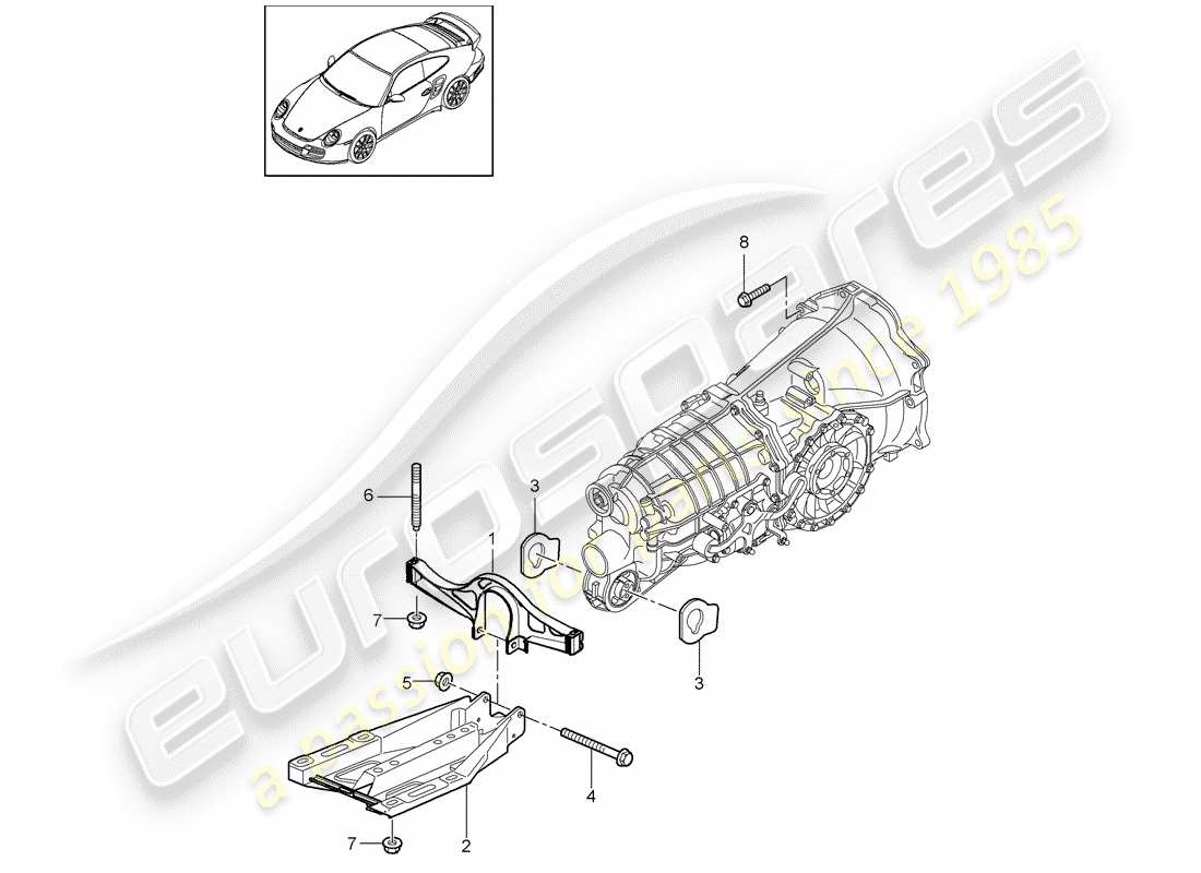 porsche 2011 (997-2 turbo / gt2 rs) suspension de transmission schéma des pièces