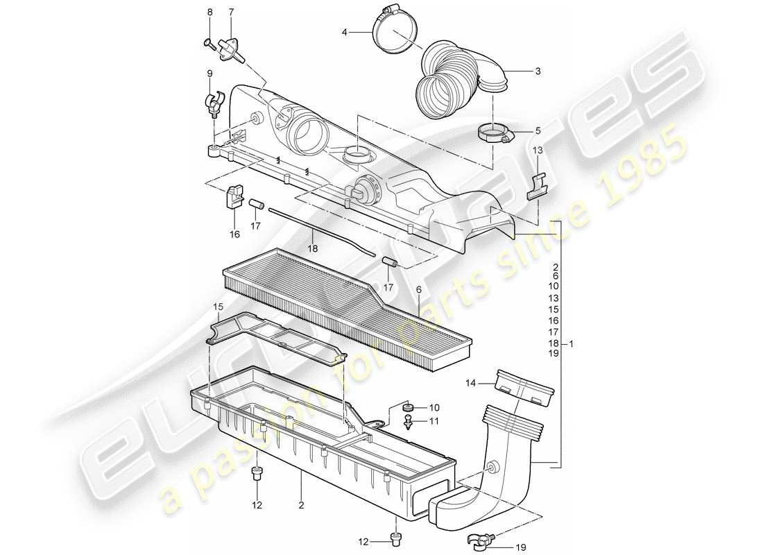 porsche 2005 (997-1) schéma des pièces du filtre à air