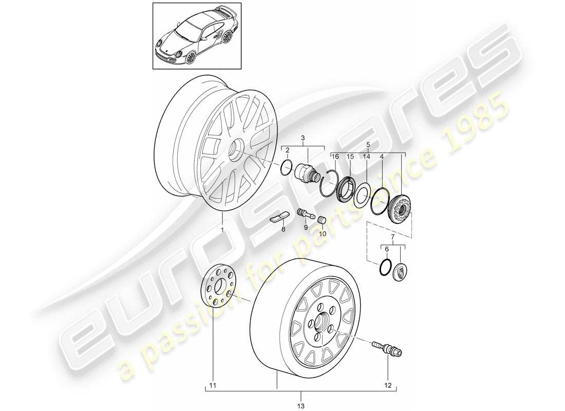 porsche 2013 (997-2 turbo / gt2 rs) verrouillage central schéma des pièces