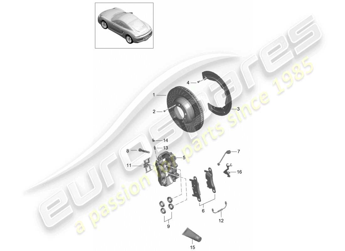 porsche 2016 (981 cayman) frein à disque essieu arrière schéma des pièces
