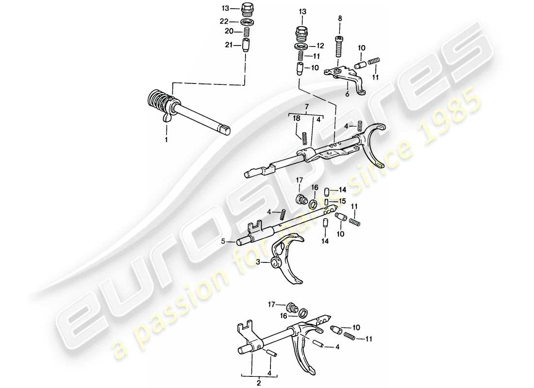 porsche 1986 (924s) commande de transmission - boîte de vitesses manuelle schéma des pièces