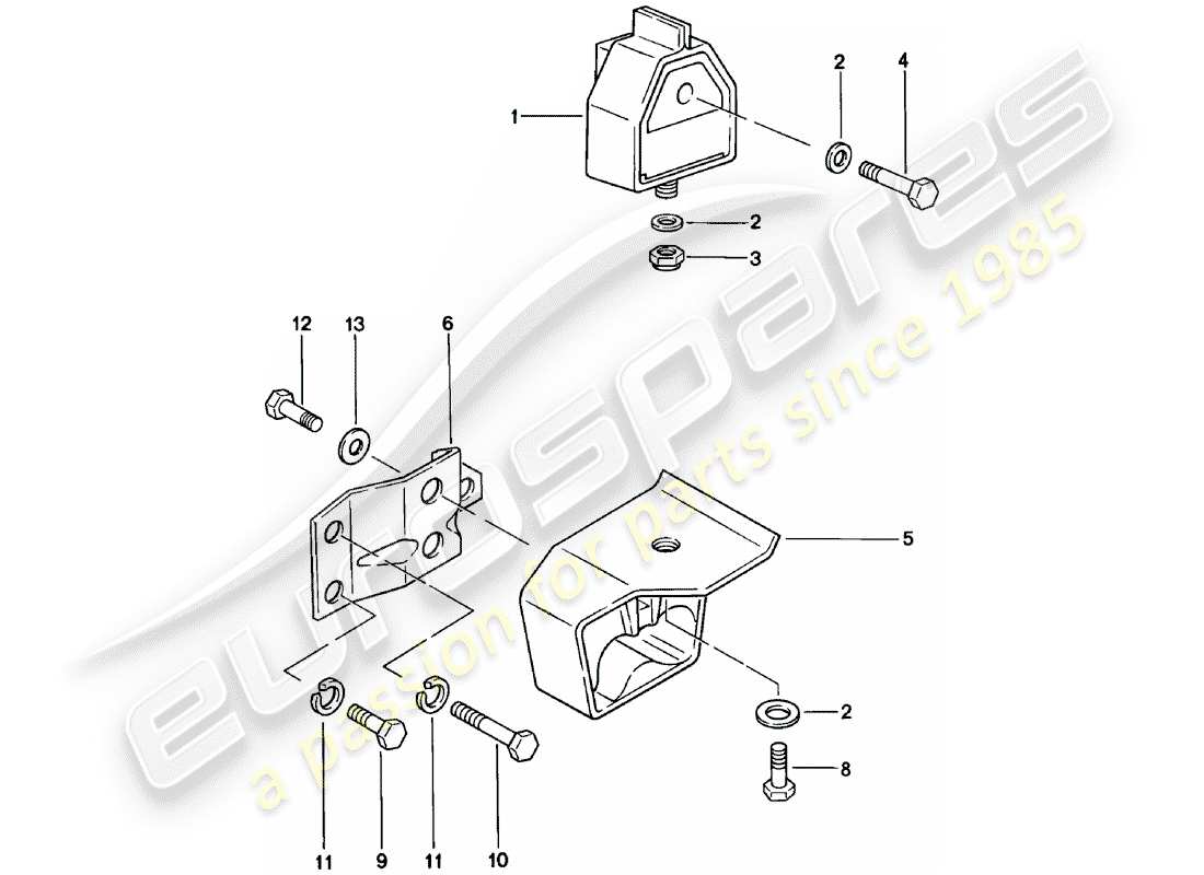 porsche 1983 (924) suspension de transmission - boite de vitesses manuelle schéma des pièces