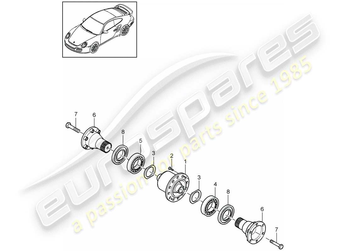 porsche 2013 (997-2 turbo / gt2 rs) différentiel à glissement limité schéma des pièces