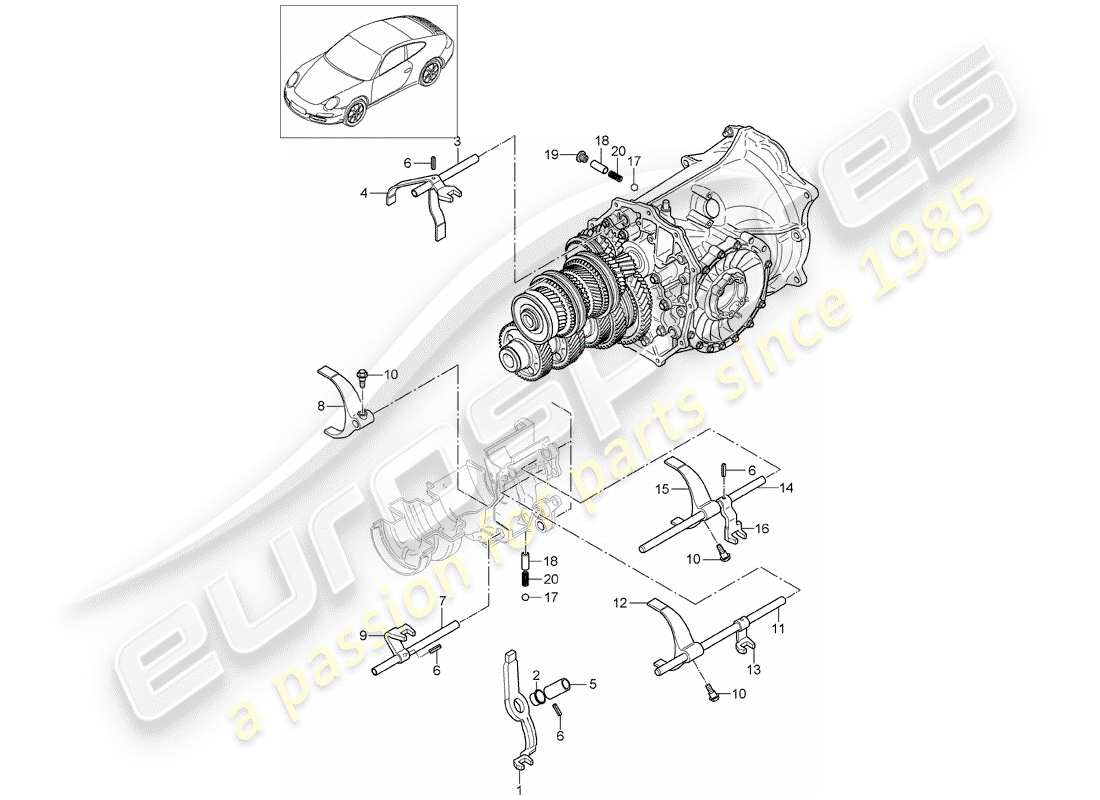 porsche 2011 (997-2) arbre sélecteur schéma des pièces