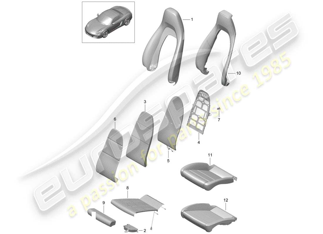 porsche 2012 (981 boxster) pièce en mousse diagramme des pièces