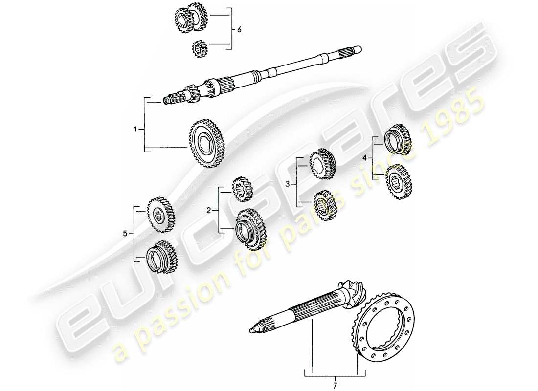 porsche 1988 (911) ensembles de roues d'engrenages - 5-speed schéma des pièces
