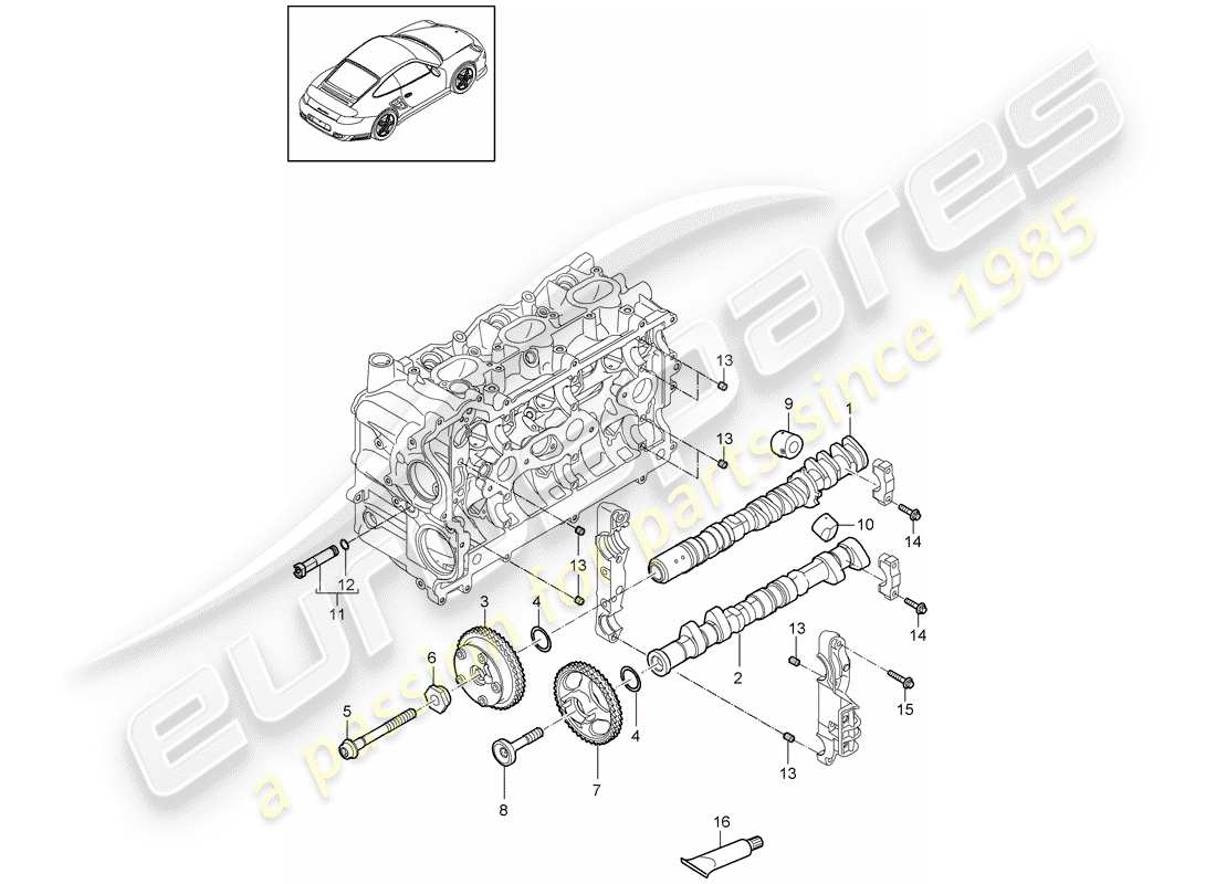 porsche 2013 (997-2 turbo / gt2 rs) schéma des pièces de l'arbre à cames