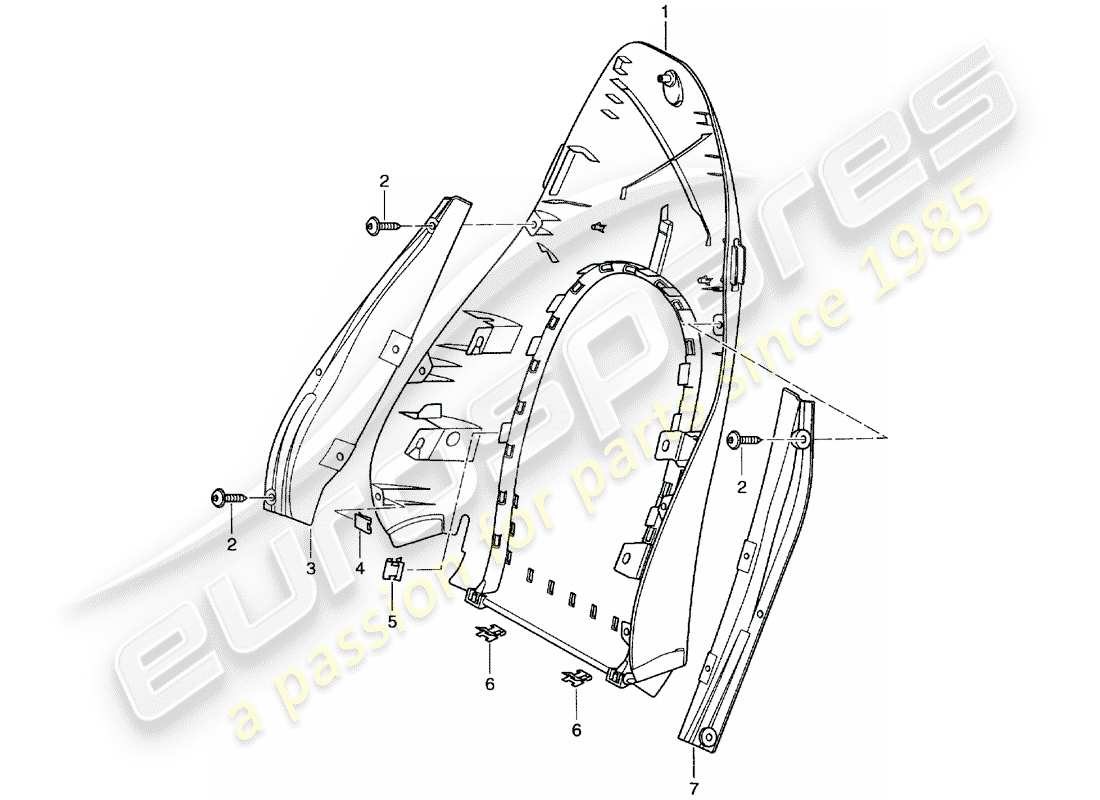 porsche 2000 (996) coque de dossier - siège standard - siège confort schéma des pièces