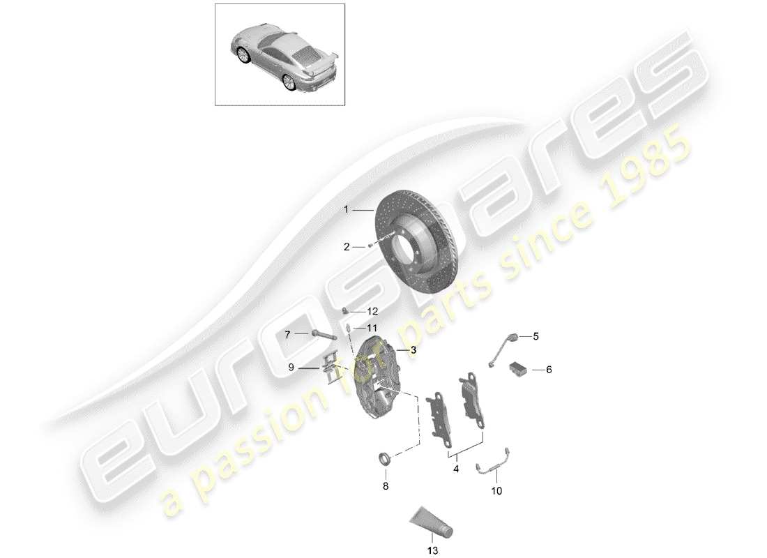 porsche 991 turbo (2020) freins à disque schéma des pièces