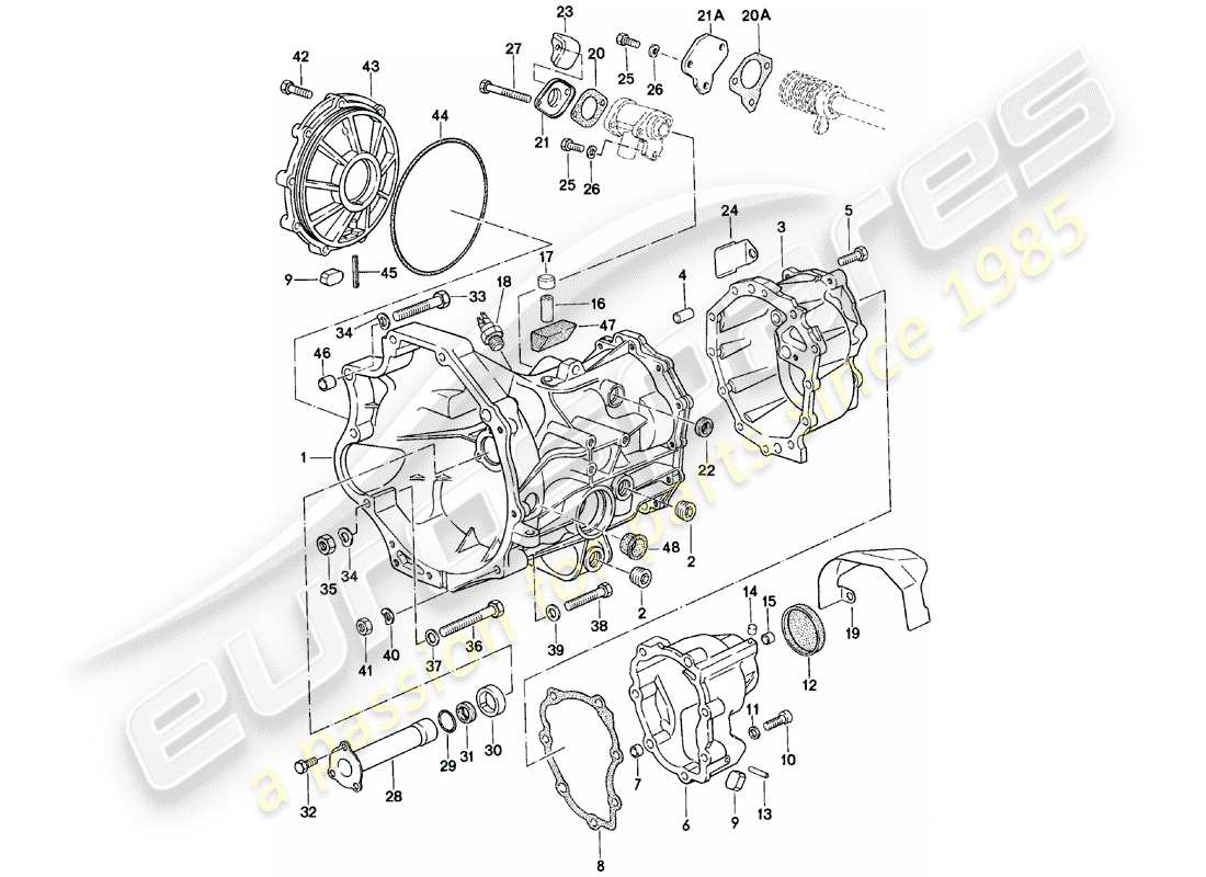 porsche 1981 (924) transmission de remplacement - carter de transmission - boite de vitesses manuelle - vq vr uv md - me mf mb mx - 4q 5q 6q - d - mj 1981>> schéma des pièces