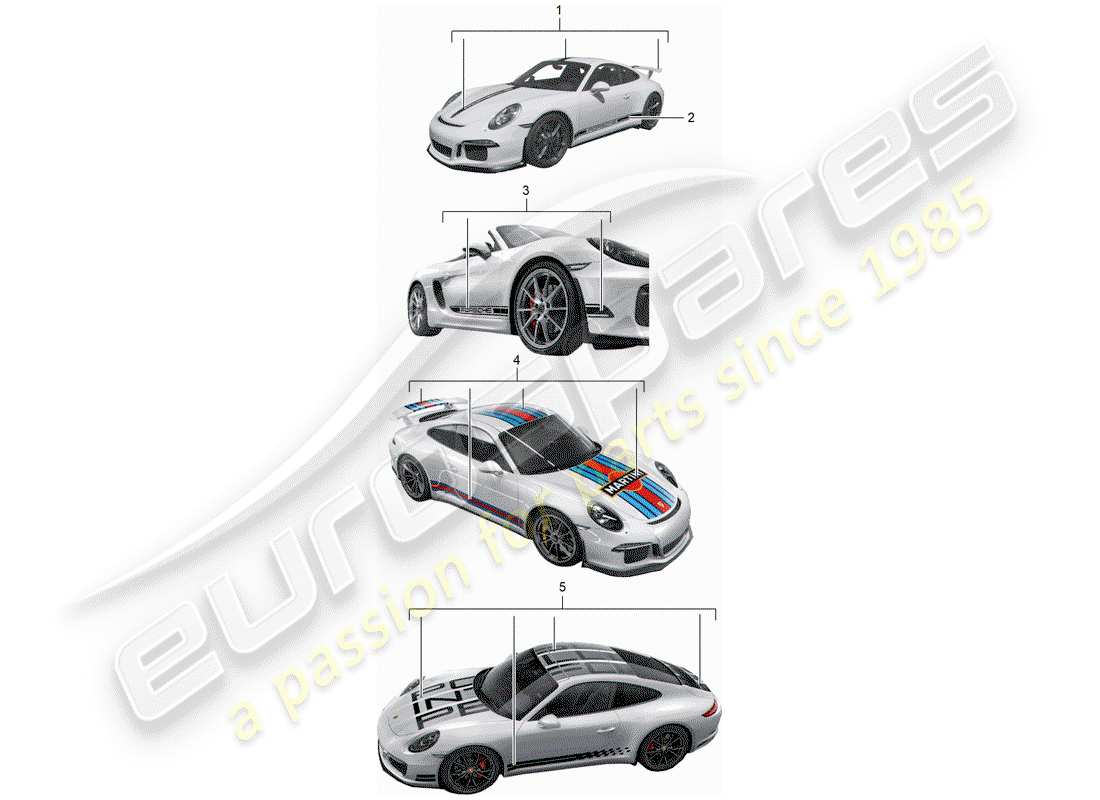 un schéma de pièces du catalogue de pièces porsche 2012 (tequipment 98x/99x)