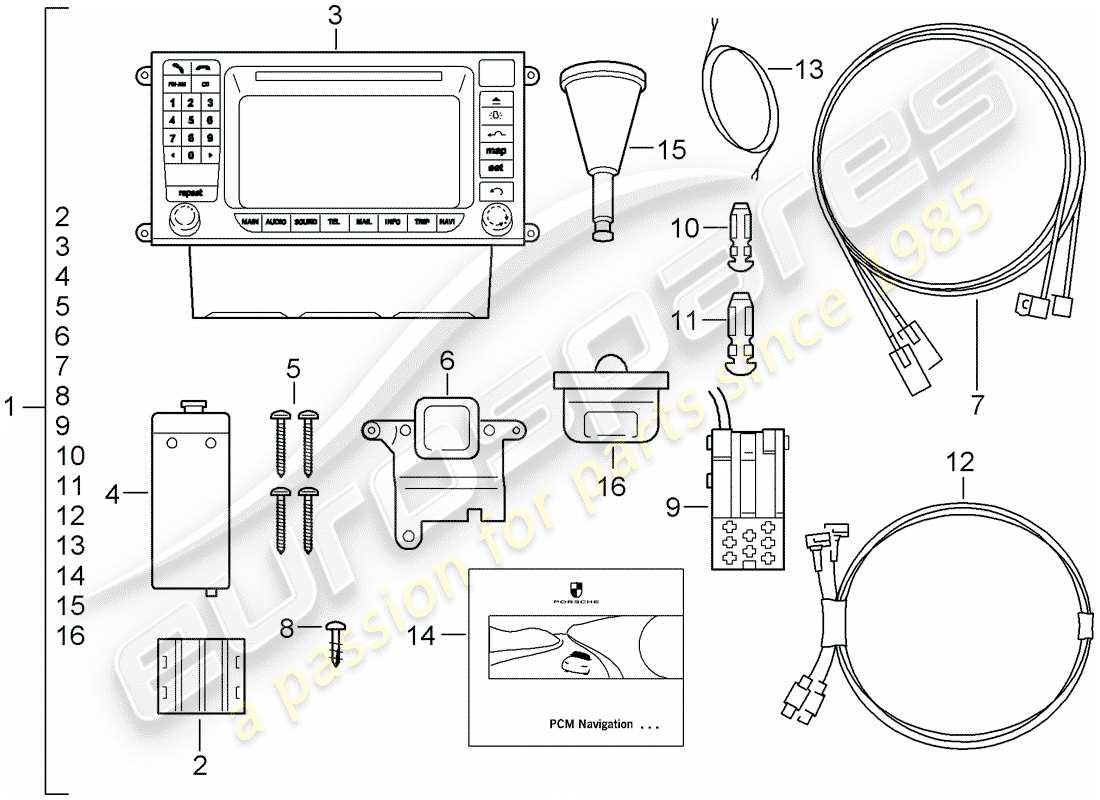 un schéma de pièces du catalogue de pièces porsche 2012 (tequipment cayenne)