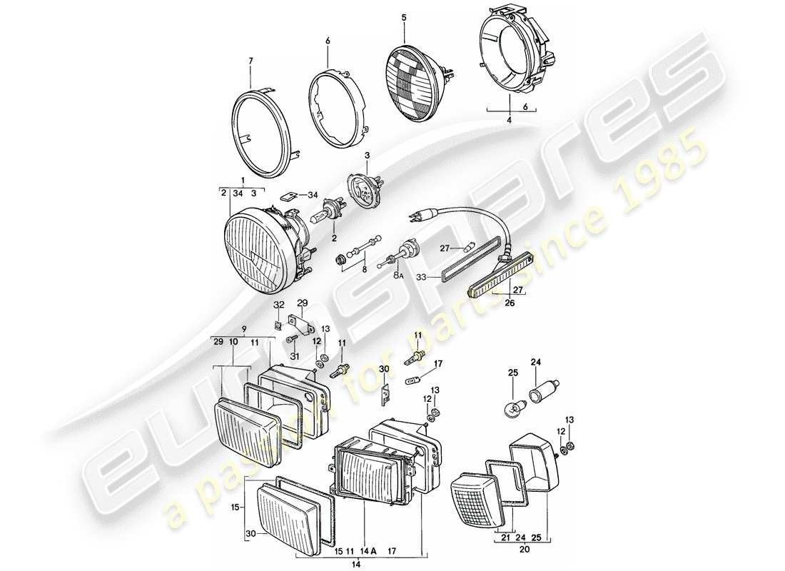 un schéma de pièces du catalogue de pièces porsche 928