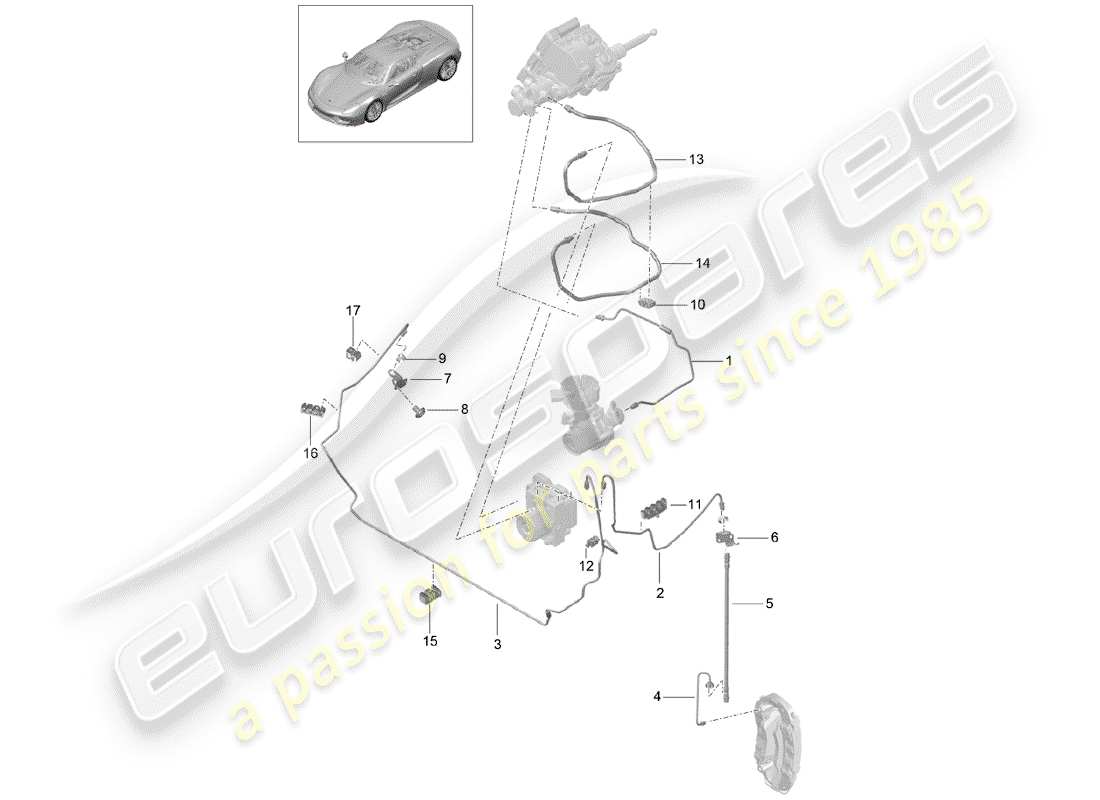 un schéma de pièces du catalogue de pièces porsche 918 spyder