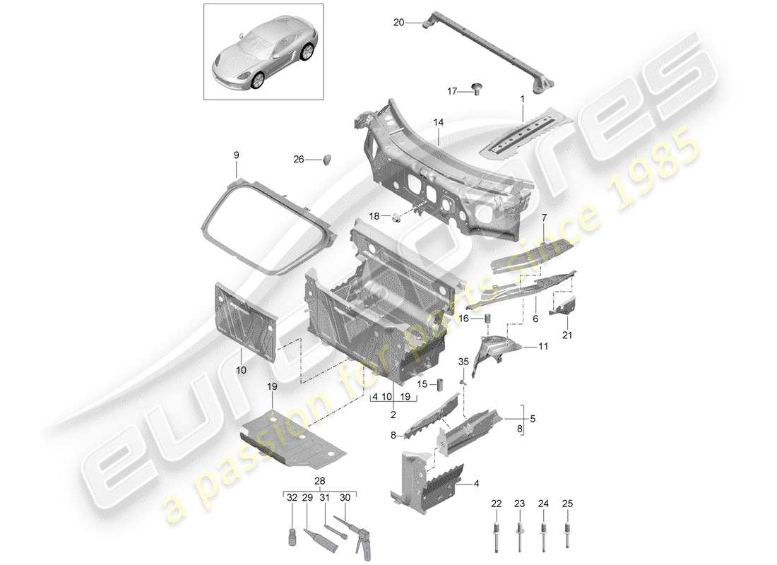un schéma de pièces du catalogue de pièces porsche 2019 (718 cayman)