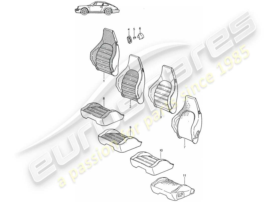 un schéma de pièces du catalogue de pièces porsche 1988 (seats for 944/968/911/928)