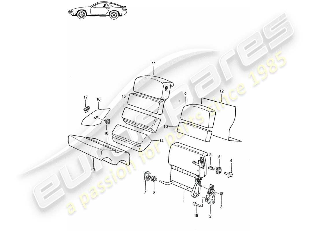 un schéma de pièces du catalogue de pièces porsche 1986 (seats for 944/968/911/928)
