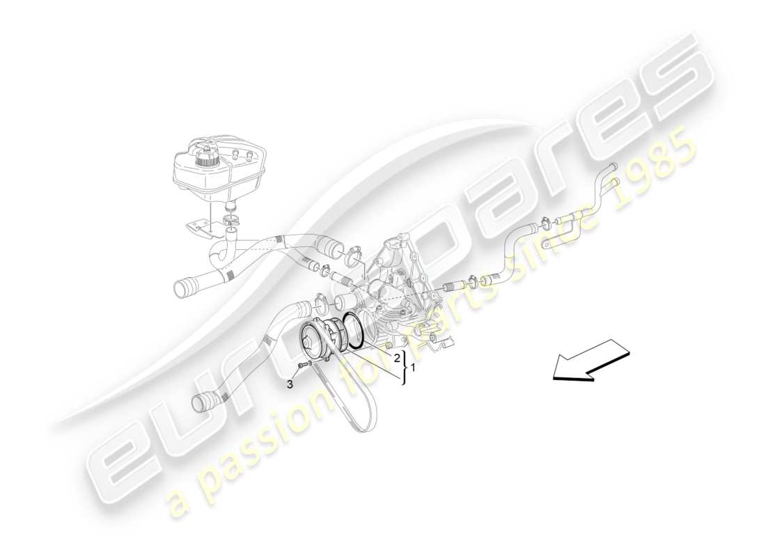 maserati granturismo (2014) système de refroidissement : diagramme de pièces de la pompe à eau