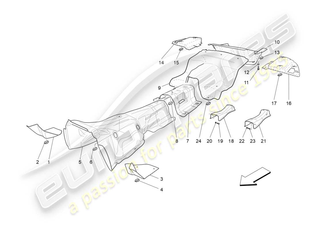 maserati granturismo (2011) panneaux isolants thermiques schéma des pièces