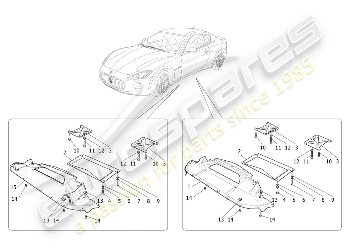 maserati granturismo s (2014) schéma des pièces du soubassement et des protections de soubassement