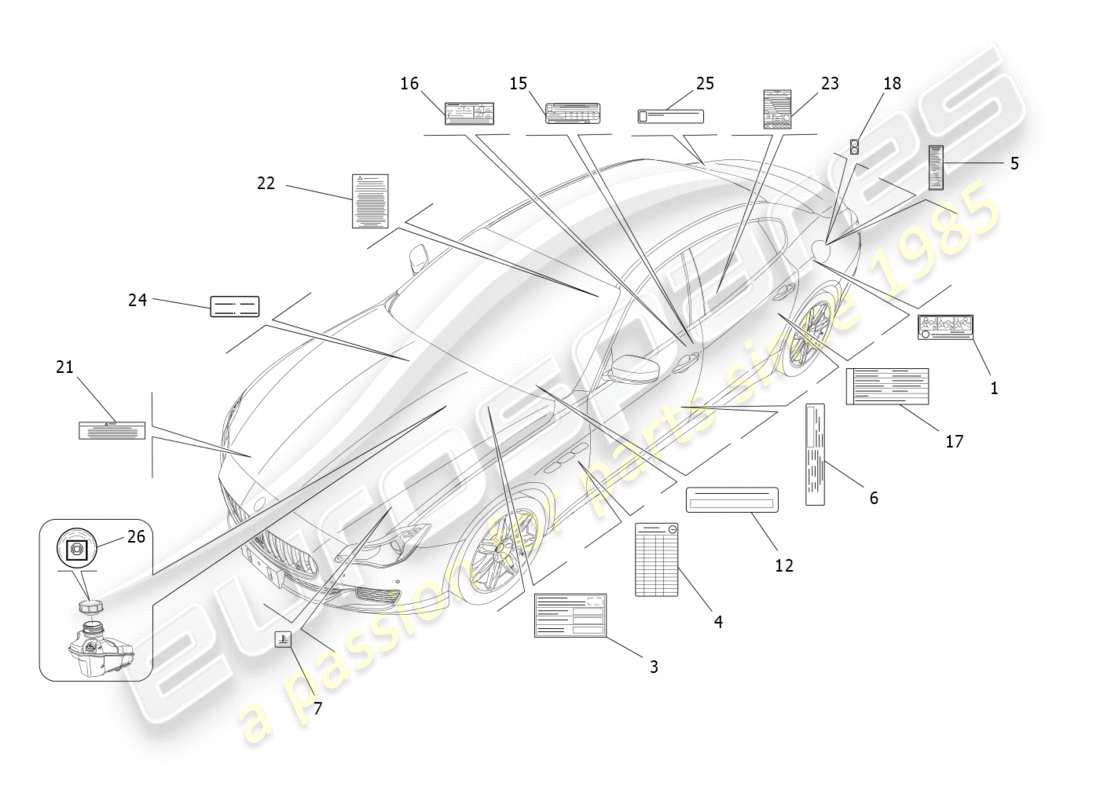 maserati qtp 3.0 bt v6 410hp (2014) diagramme de pièces d'autocollants et d'étiquettes