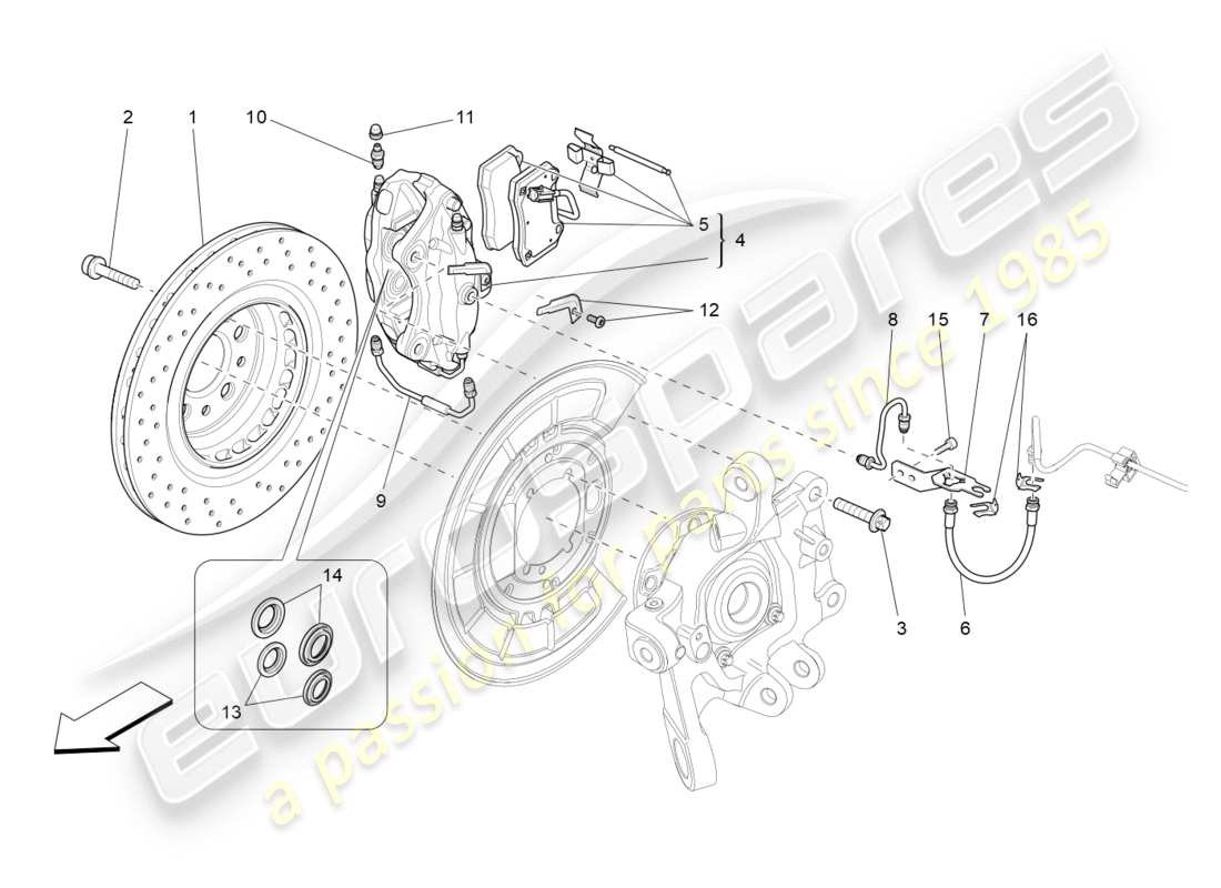 maserati qtp 3.0 bt v6 410hp (2014) schéma des pièces des dispositifs de freinage sur les roues arrière
