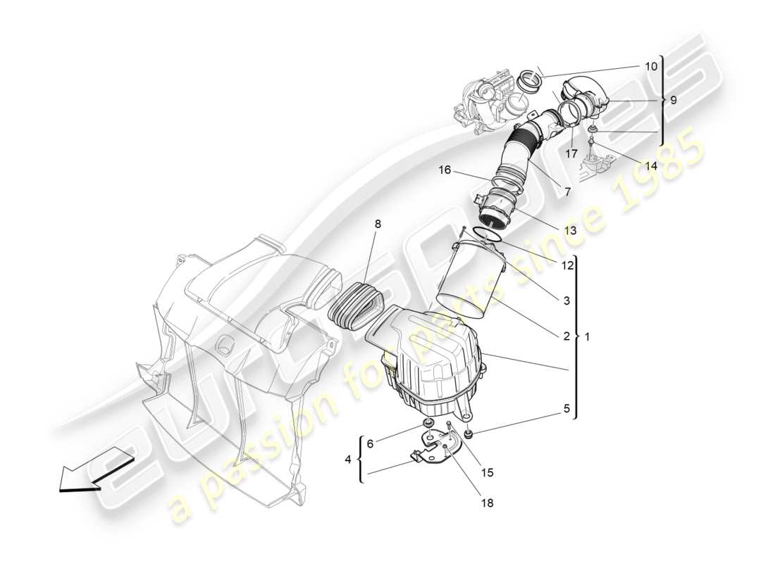 maserati qtp 3.0 tds v6 275hp (2015) schéma des pièces du filtre à air, de l'admission d'air et des conduits