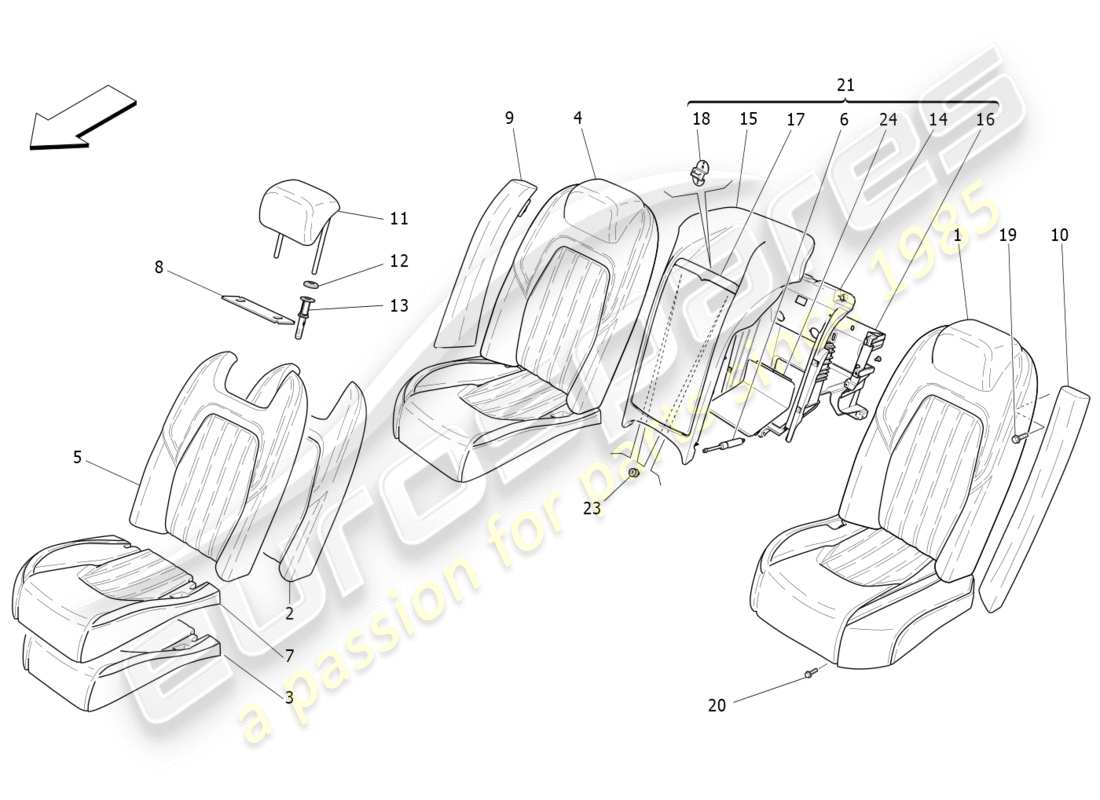 maserati qtp 3.0 bt v6 410hp (2014) sièges arrière : diagramme de pièces des panneaux de garniture