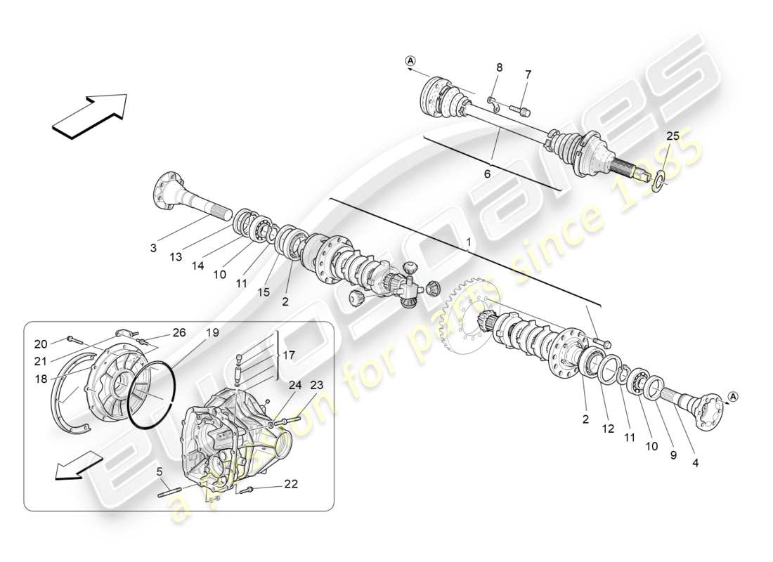 maserati granturismo (2009) différentiels et arbre de pont arrière schéma des pièces