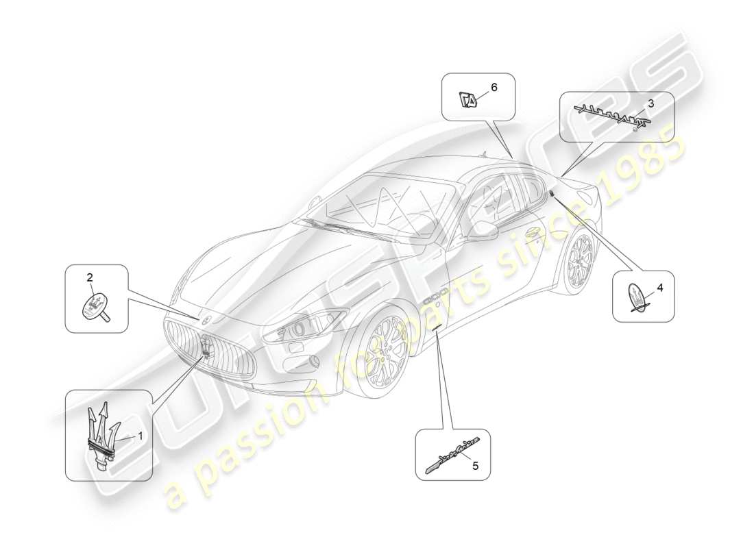 maserati granturismo s (2014) diagramme des pièces des garnitures, marques et symboles